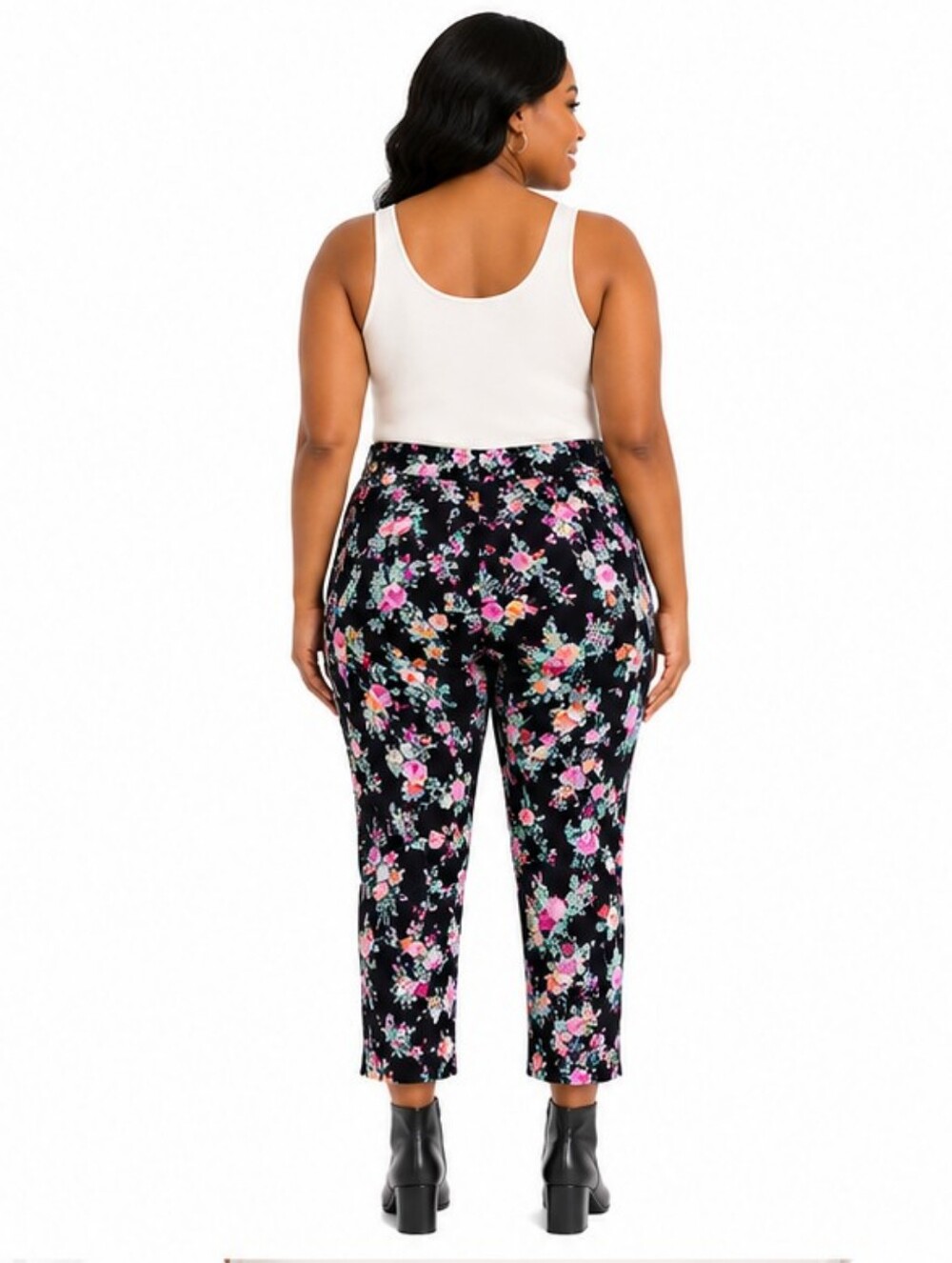 COUNTERPARTS FLORAL BOUQUET CROP PANTS - Black -Super Stretch - SIZE 2X NWT - Picture 2 of 10